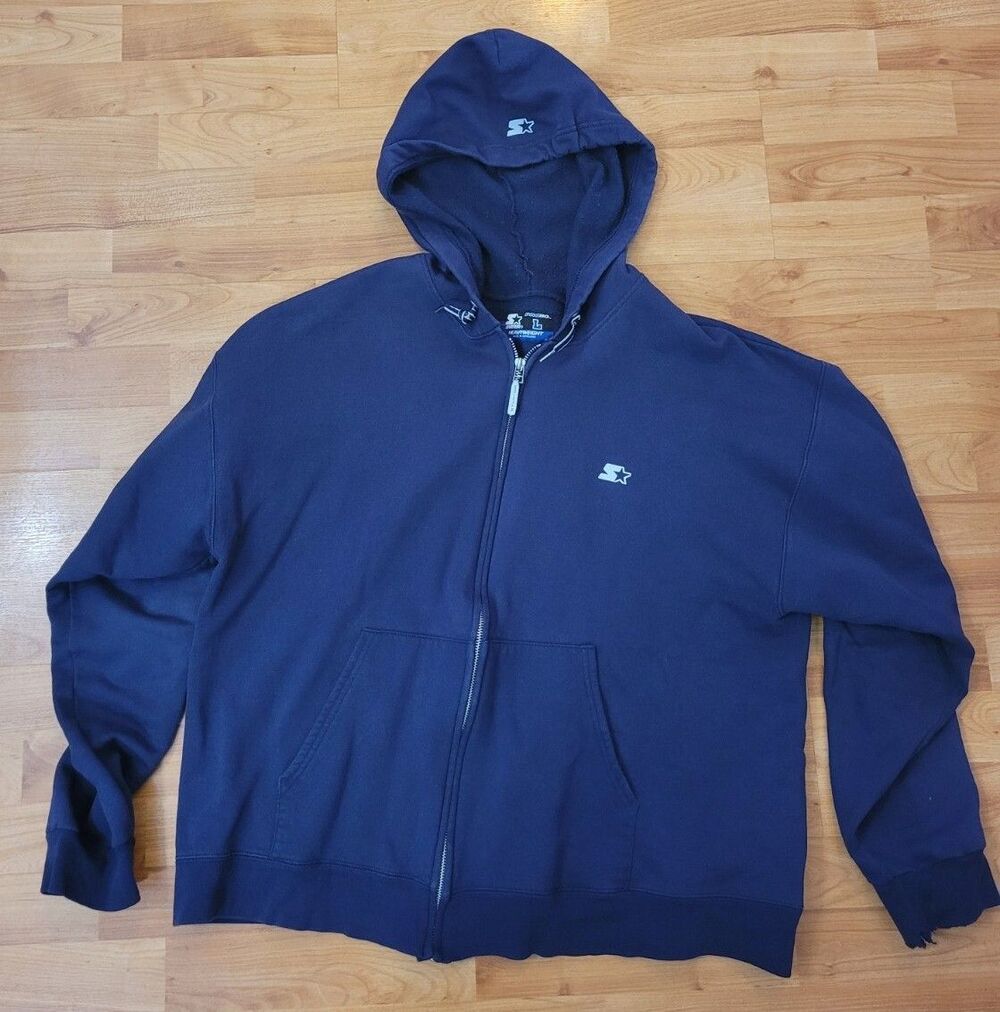 Starter Hooded Full Zipper Hooded Mens Jacket Navy Blue Size Large Heavyweight